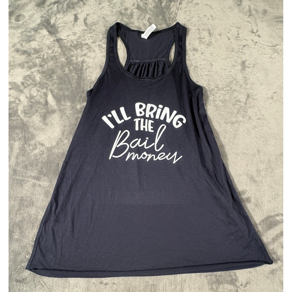 Bella Canvas Womens Flowy Racerback Tank Top M Navy I'll Bring The Bail Money